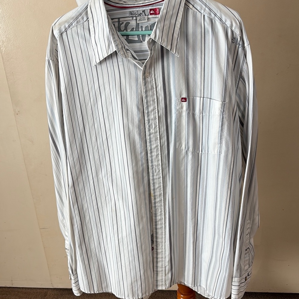 Men's Striped Shirt - White and Gray